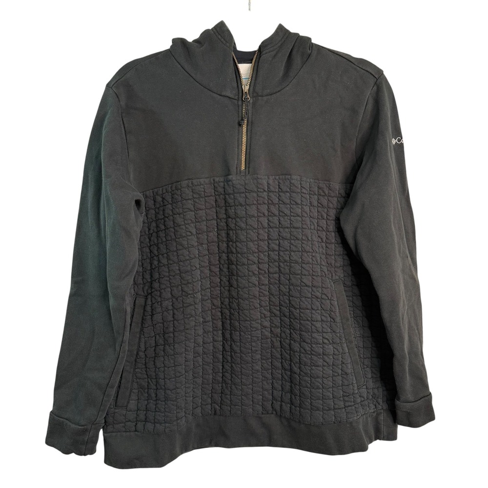 Columbia Womens XL Black Quilted Mixed Media 1/4 Zip Pullover Hoodie